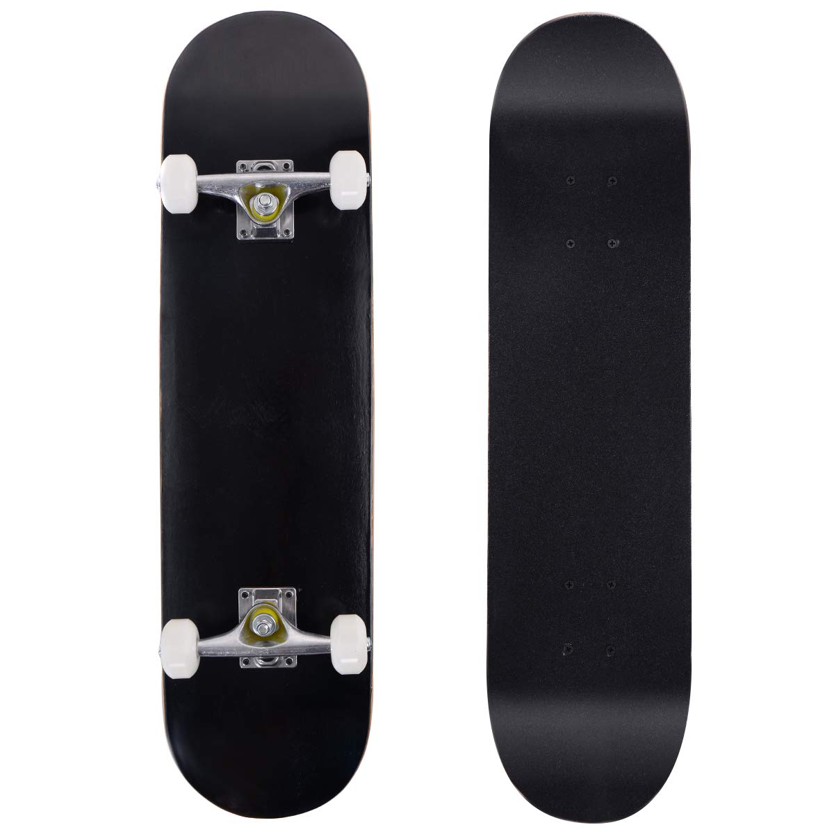GYMAX Skateboard Legno Principianti, Tavola in 7 Strati Acero, Staffa Lega Alluminio, PU Ruote, Double Kick Standard 79x20 cm, Superficie Antiscivolo, Longboard per Bambini/Adolescenti/Adulti, Nero