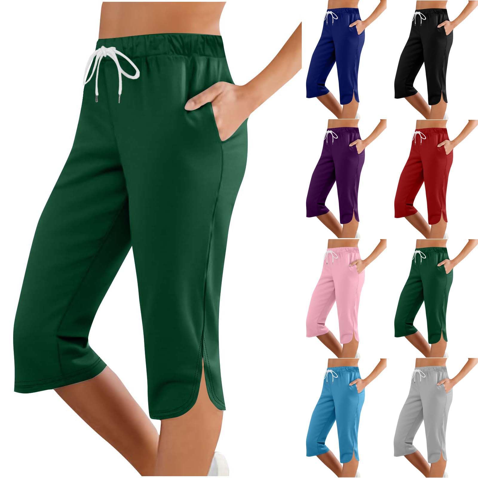 Women Capri Pants Summer Cut Out Side Casual Fashion Drawstring Soft Comfort Capris Workout Running Cropped Jogger — view 10