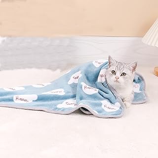QIXNJALG Pet Blanket Dog Puppy Blanket Paw Print Fleece Blanket for Small Medium Large Pet Dog Cat Warm Soft Sleep Mat Puppy Kitten Soft Blanket Doggy Warm Mat (Blue, S)