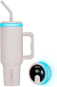 Water Reminder Water Bottle,USB-C Rechargeable,RGB LED Lights Around the Lid,40oz,Insulated Stainless Steel,Ideal Gift for Family and FriendsAlmond Birch