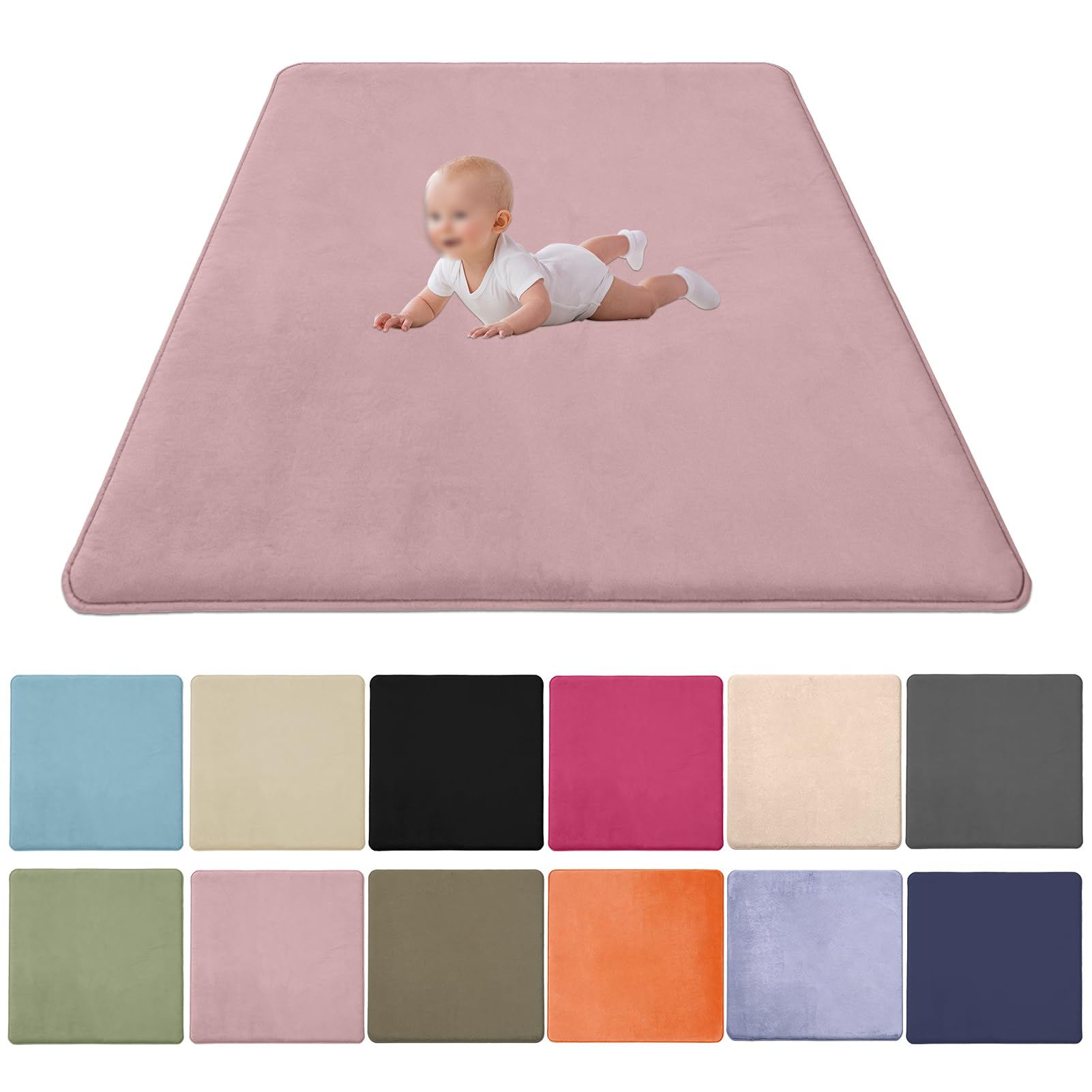 Zteiuqx Baby Play Mat, Coral Velvet Activity Rug for Tummy Time, Non-Slip Nursery Floor Mat for Infants, Kids 2CM Thick Memory Foam Crawling Mat 90x150cm/35.43x59.06inch — image 1
