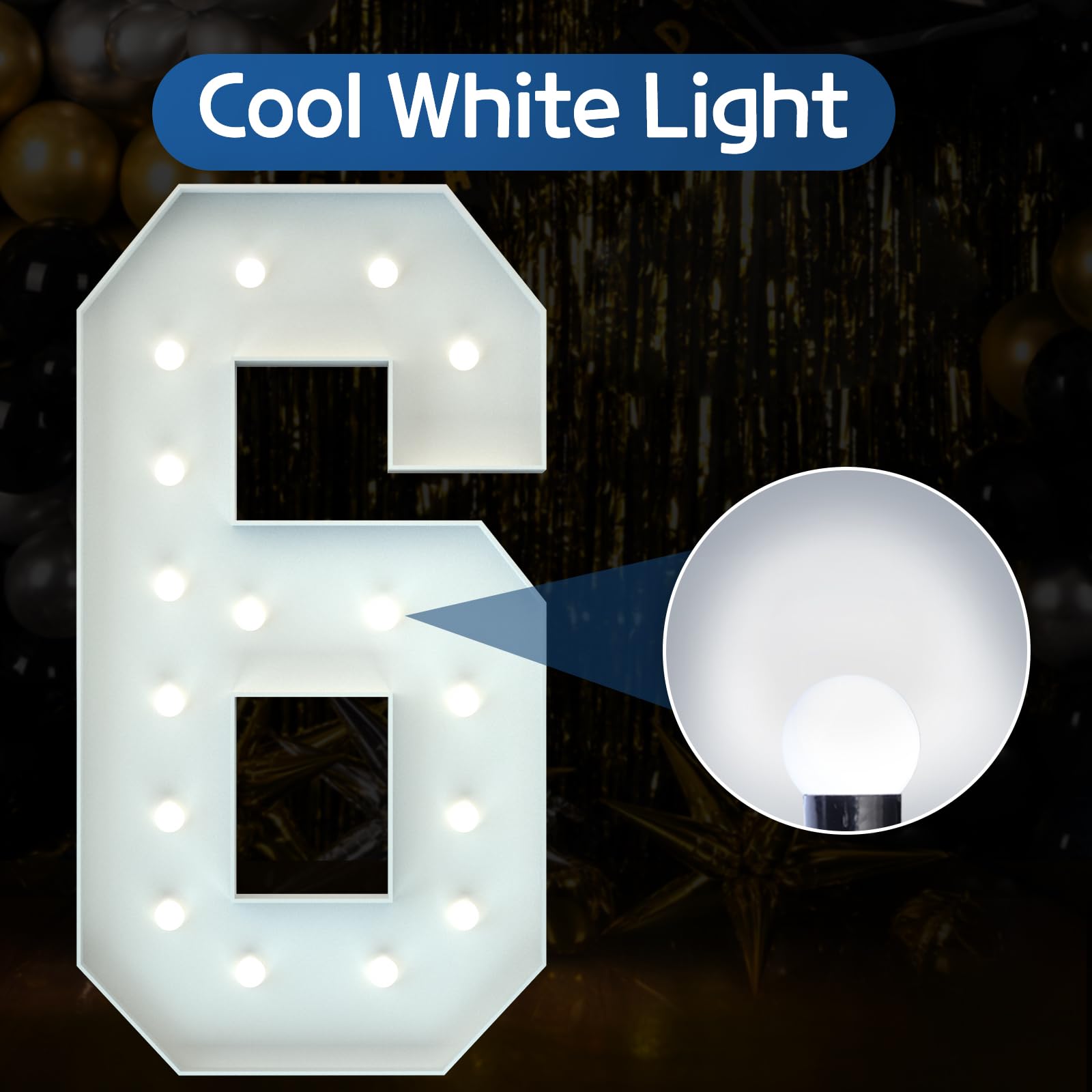 imprsv 5FT Marquee Light Up Numbers, Marquee Numbers 6, Cool White Light Up Numbers for Party, Big Numbers for 16th 60th Birthday Party Decorations,Gaint Cardboard, Anniversary Decor
