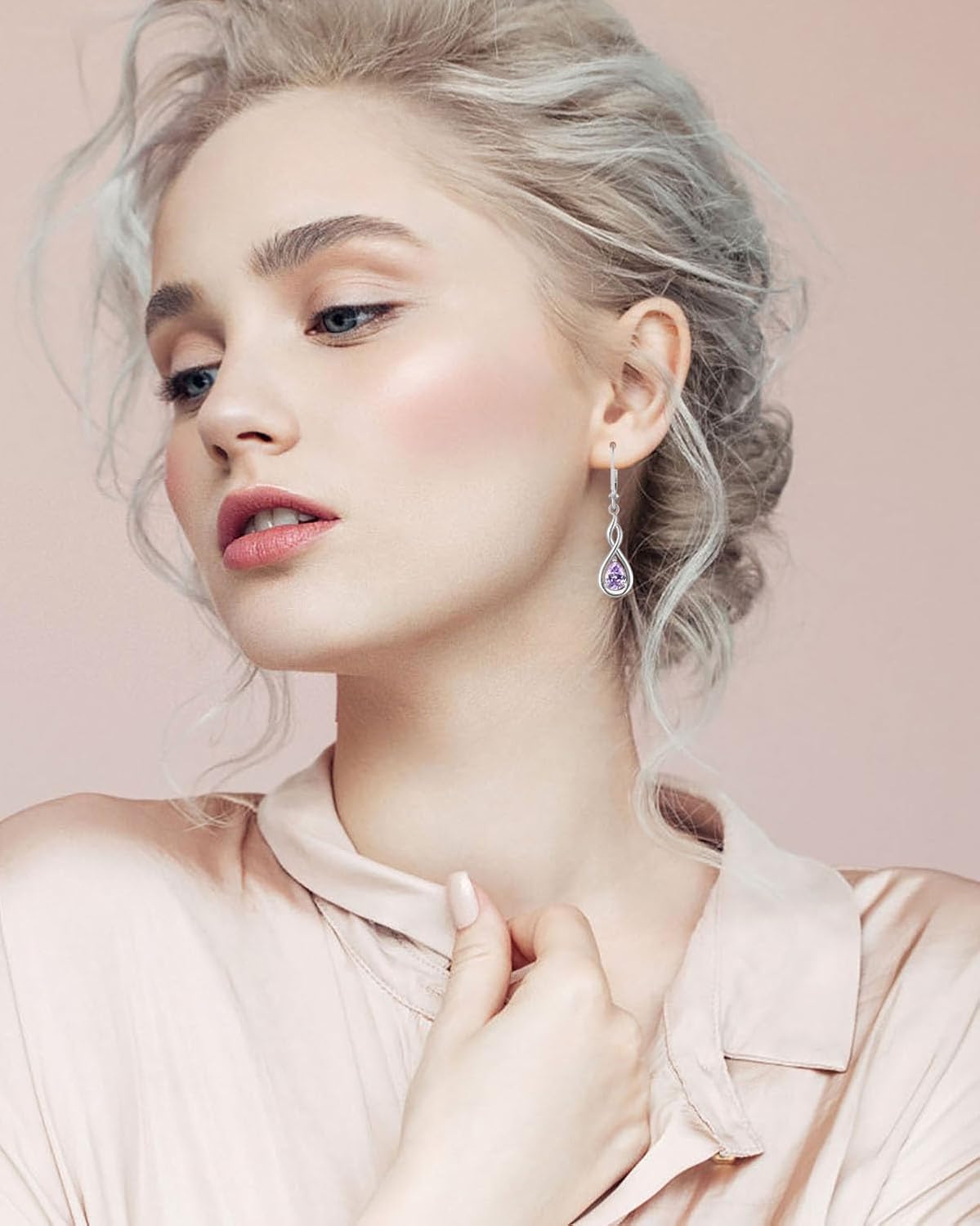 Infinity Birthstone Earrings 925 Sterling Silver Pear Birthstone Dangle Earrings Birthday Mothers Day Anniversary Christmas Earrings Jewelry for Women - Image 5