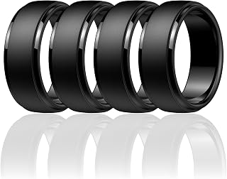 Egnaro Men's Hypoallergenic Silicone Wedding Rings - Black Rubber Bands for Gym, Outdoor Activities & Gifts | Variety Pack with Half Sizes