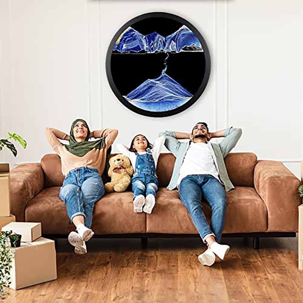 流れる砂絵， サンドアート 液体モーション 360&deg;回転 壁掛け ラウンドガラス 3D サンドスケープ ホームオフィス装飾 マルチカ