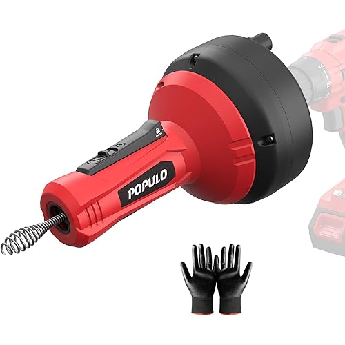 POPULO Drain Auger, Auto Feed Plumbing Snake Clog Remover for Unclog Sink Drain 3/4"-2" Pipe, Snake Hair Drain Clog Remover Cleaner Tools Manually or Powered for Shower, Bathtub, Kitchen, Sink