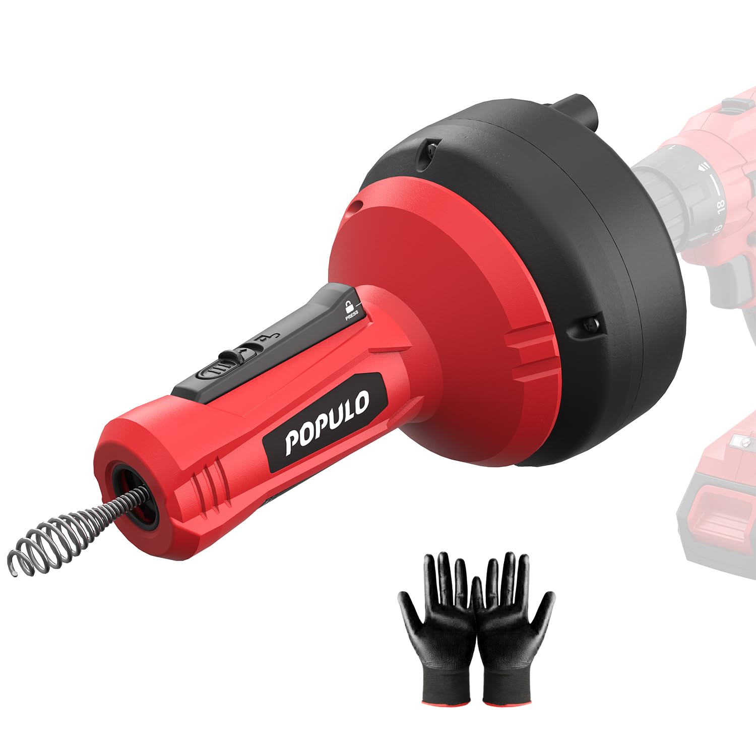 POPULO 17ft Manual Drain Drill, 5m Drain Kit, Pipe Unblocker, Automatic Drain Up to 19-50mm Pipes