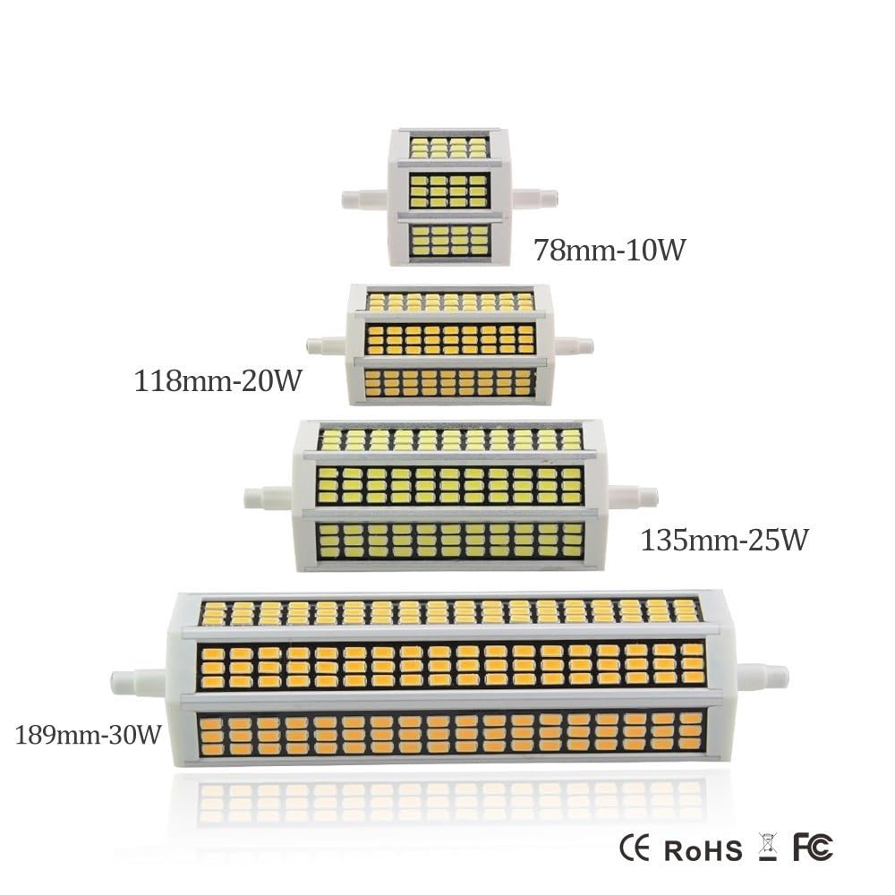 1fortunate Paquete de 10, bombilla de foco de diodo LED R7S AC220V 78/118/135/189mm lámpara de reflector LED SMD5730 sin parpadeo(Cool White,5W 78mm)
