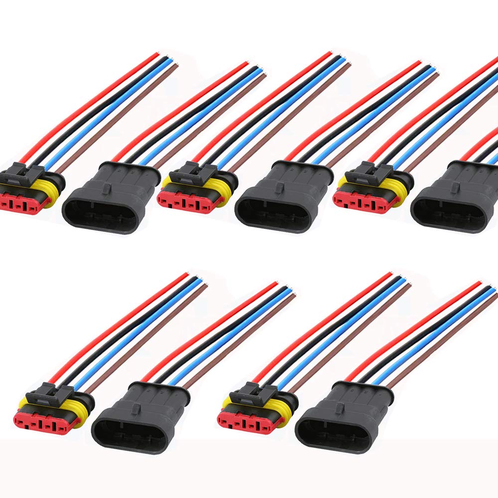 Waterproof Connectors,4Pin Way Car Electrical Connector,with Wire 16 AWG Marine for Car,Truck,Boat,Motorcycle and Other Wire Connections. (4pin 5pcs)