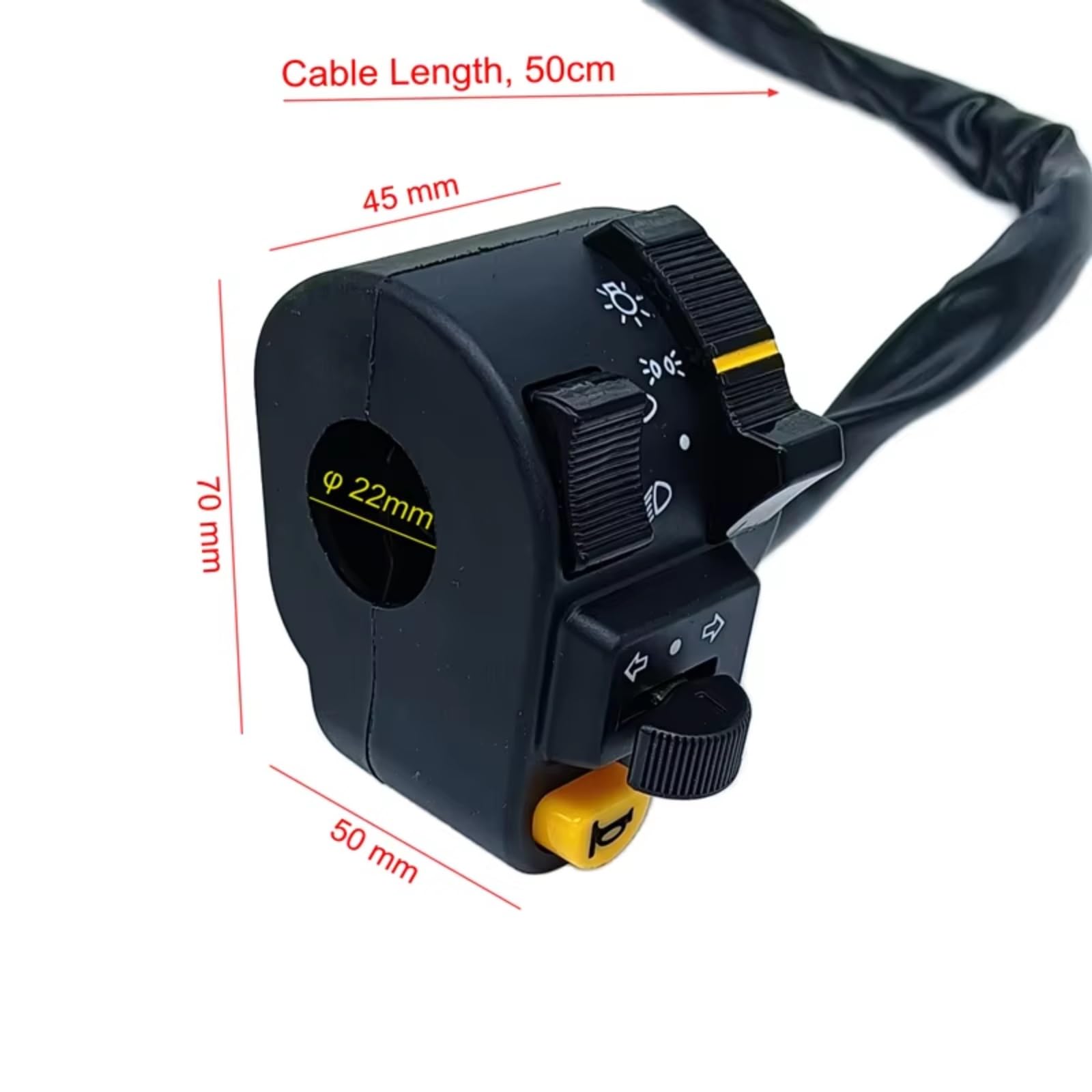 Moto puesta en marcha Interruptor 22mm Interruptor Manillar Motocicleta Para Bocina Faros Luces Antiniebla Intermitentes ATV Para Scooter Triciclo Universales De 12 V Accesorios