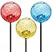Solar Gazing Ball LED Lights on Tall Stakes -Outdoor Landscape Pathway Light For Patio And Lawn Lighting Decor, Hand Made With Crackled Stained Glass