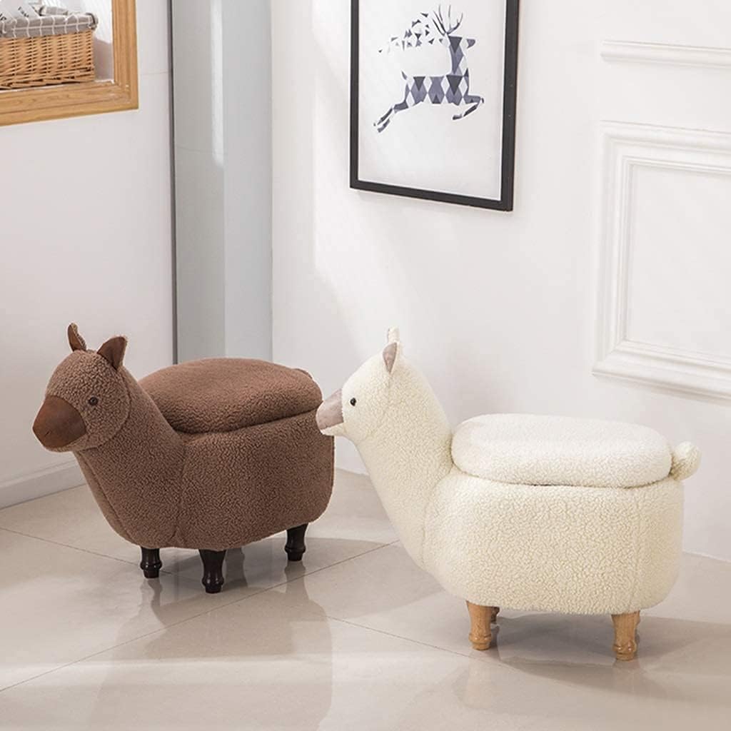 Katzowen Ottoman Footrest Stool Animal Alpaca Storage Stool, Ottoman Creative Cute Footstool for Kids Storage Box L68xW34xH53cm (Color : White)