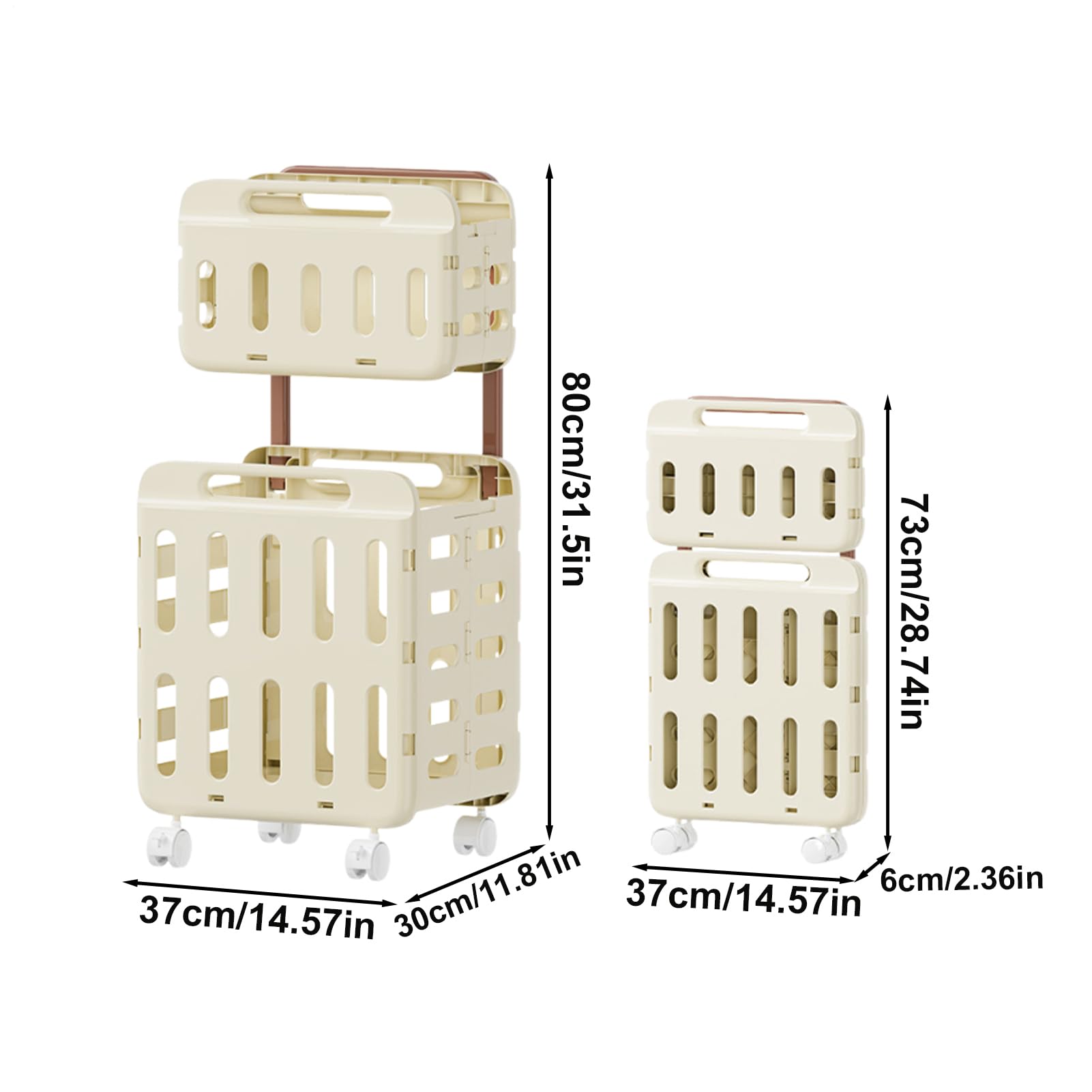 Rolling Laundry Hamper, kosz do przechowywania kółek, duży rozmiar składana podwójna warstwa, trwały organizer z materiału poliestrowego, szafka łazienkowa pojemnik podróżny, przenośny koszyk