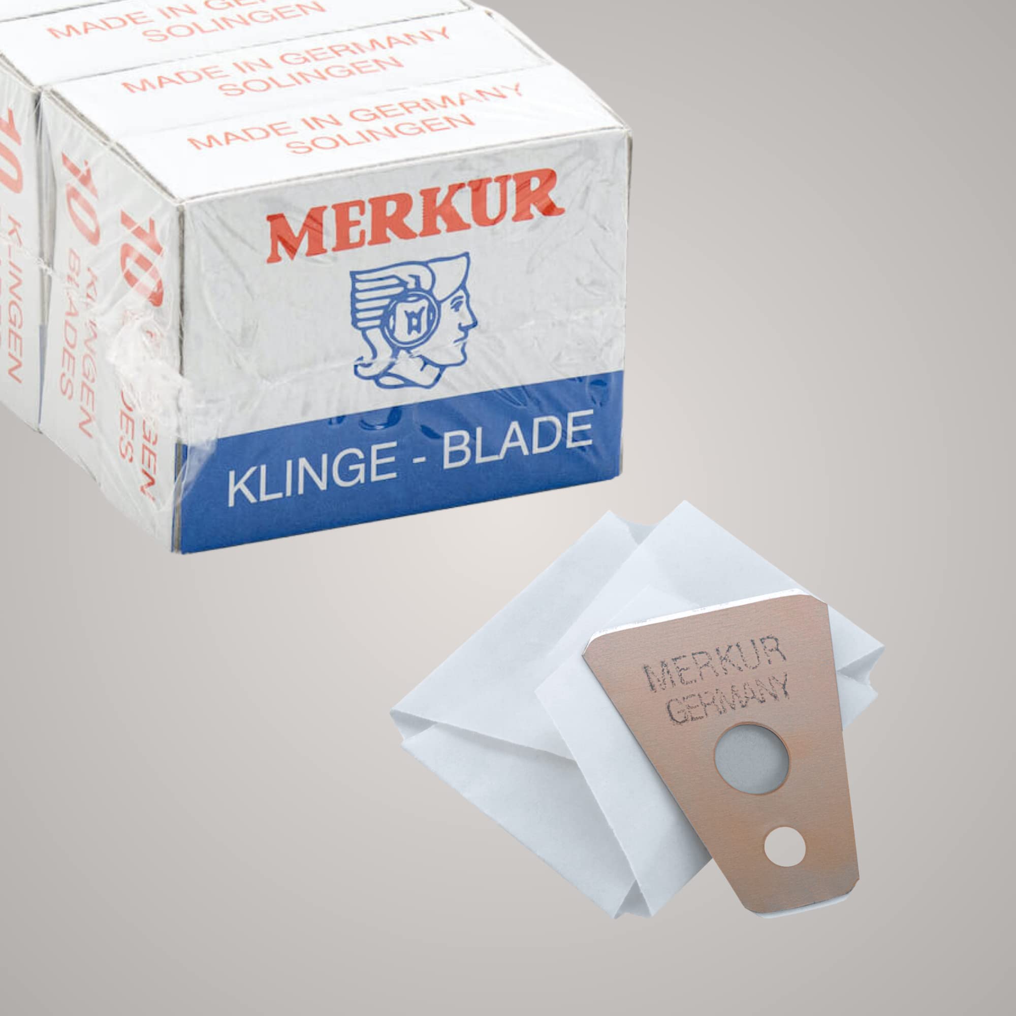 MERKUR Rasierklinge für Konturenrasierer Silber 908 | 100 Stück | Trapezklinge mit Karbonstahl C95 | Ideal für Nassrasur | Stahl C95 | Made in Germany