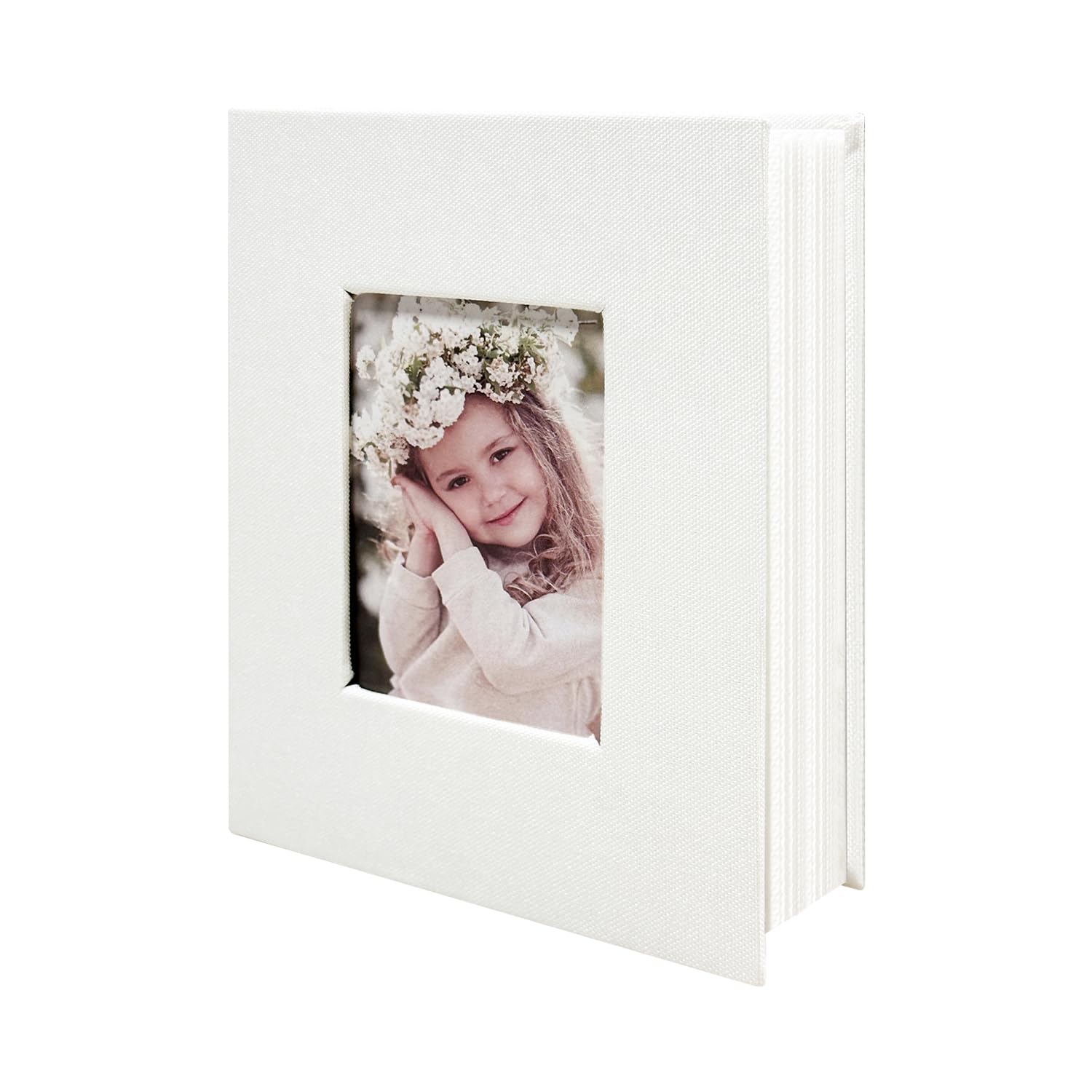 Album photo 10x15 cm avec 100 pochettes verticales en lin blanc