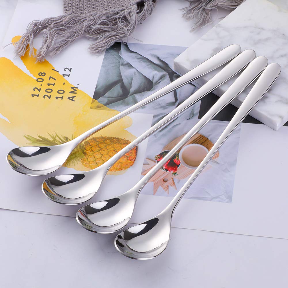 Bisda 8 pezzi cucchiaini da tè in acciaio argento inox manico lungo mescolando cucchiaio per gelato frullato cocktail