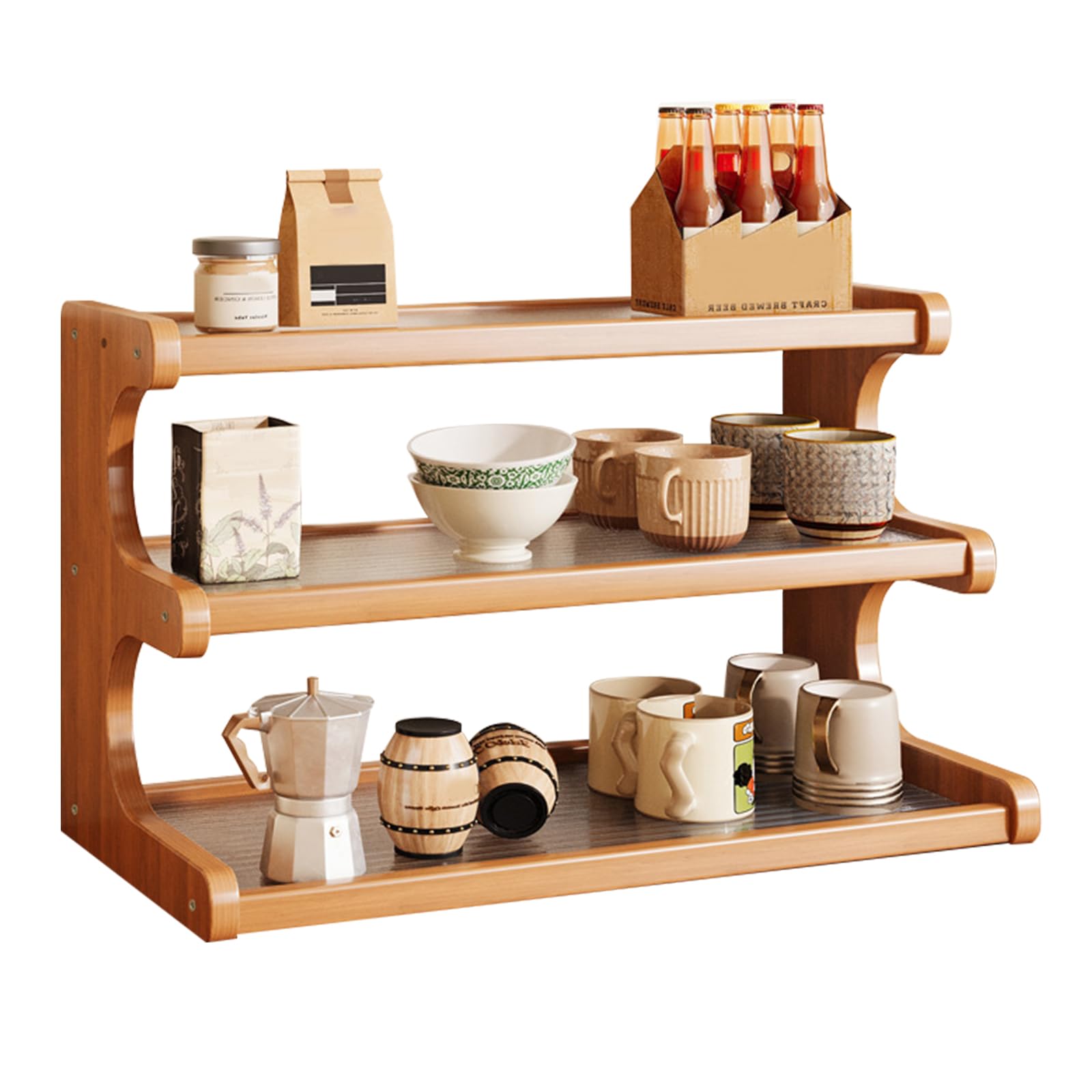 Uck-Kit Natural 3-Tier Wooden Mug Holder Countertop, Coffee Cup Holder Mug Display Coffee Mug Organizer Mug Rack For Coffee Station Organizer Mug Shelf For Cabinet For Kitchen, Home,