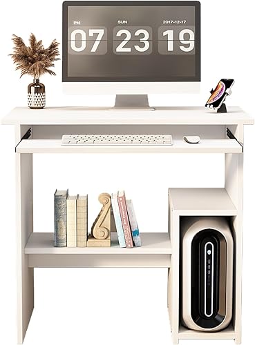 Miniatura 6 de Escritorio pequeño para computadora para oficina en casa, mesa de juegos compacta para computadora de escritorio y portátil, con cajón de Blanco