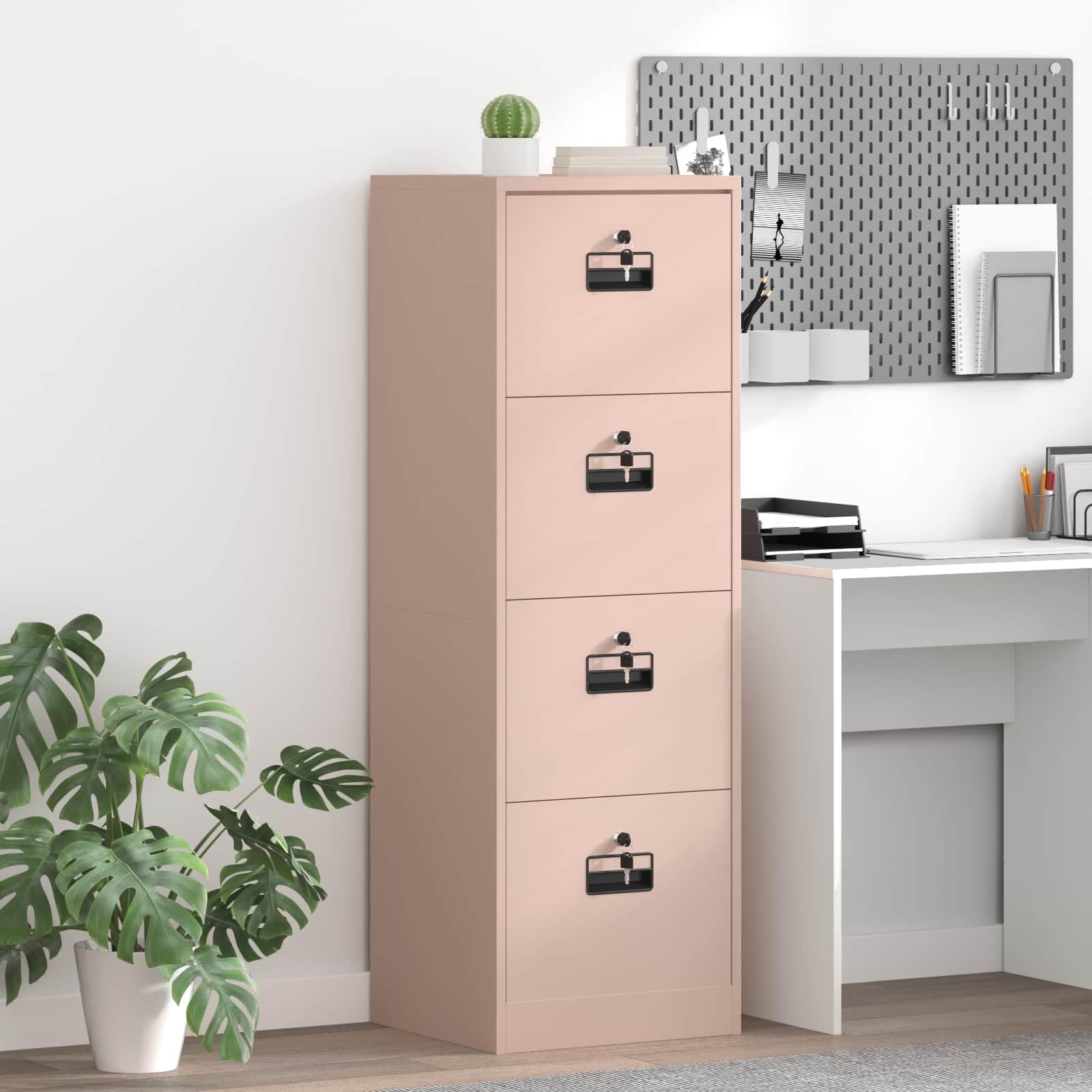Armadietto portadocumenti rosa, 45,5 x 42 x 139 cm, in acciaio laminato a freddo, con ripiani estraibili e serrature a cilindro, per ufficio, studio o studio
