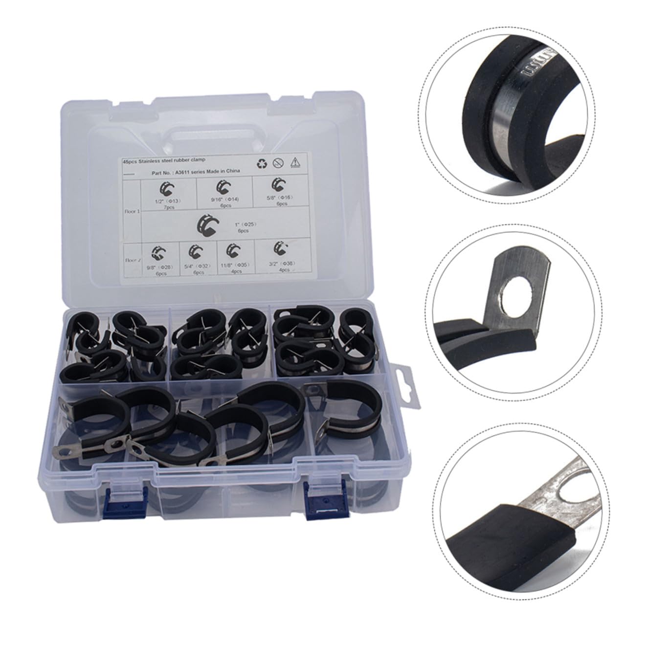 Morsetto R per Tubo Flessibile in Acciaio Inox 304, 45 Pezzi