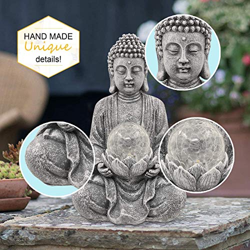 Nacome Meditating Buddha Statue With Solar Light,Zen Solar Garden Buddha With Cracked Glass Ball Sculpture-Indoor/Outdoor Decor For Balcony,Garden,Patio,Porch Yard Art Ornament,Gift thumb #5