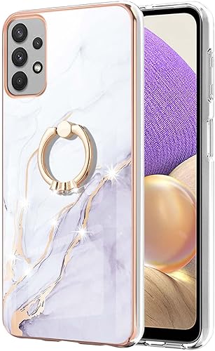 Miniatura 10 de Monwutong Funda delgada para Samsung Galaxy A13 4G, diseño de mármol IMD brillante con soporte de anillo para niñas, lente de cámara y cubierta
