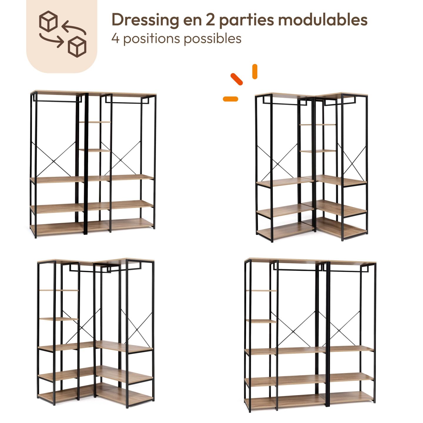 IDMarket - Armadio modulare XXL L. 150 cm DETROIT design industriale