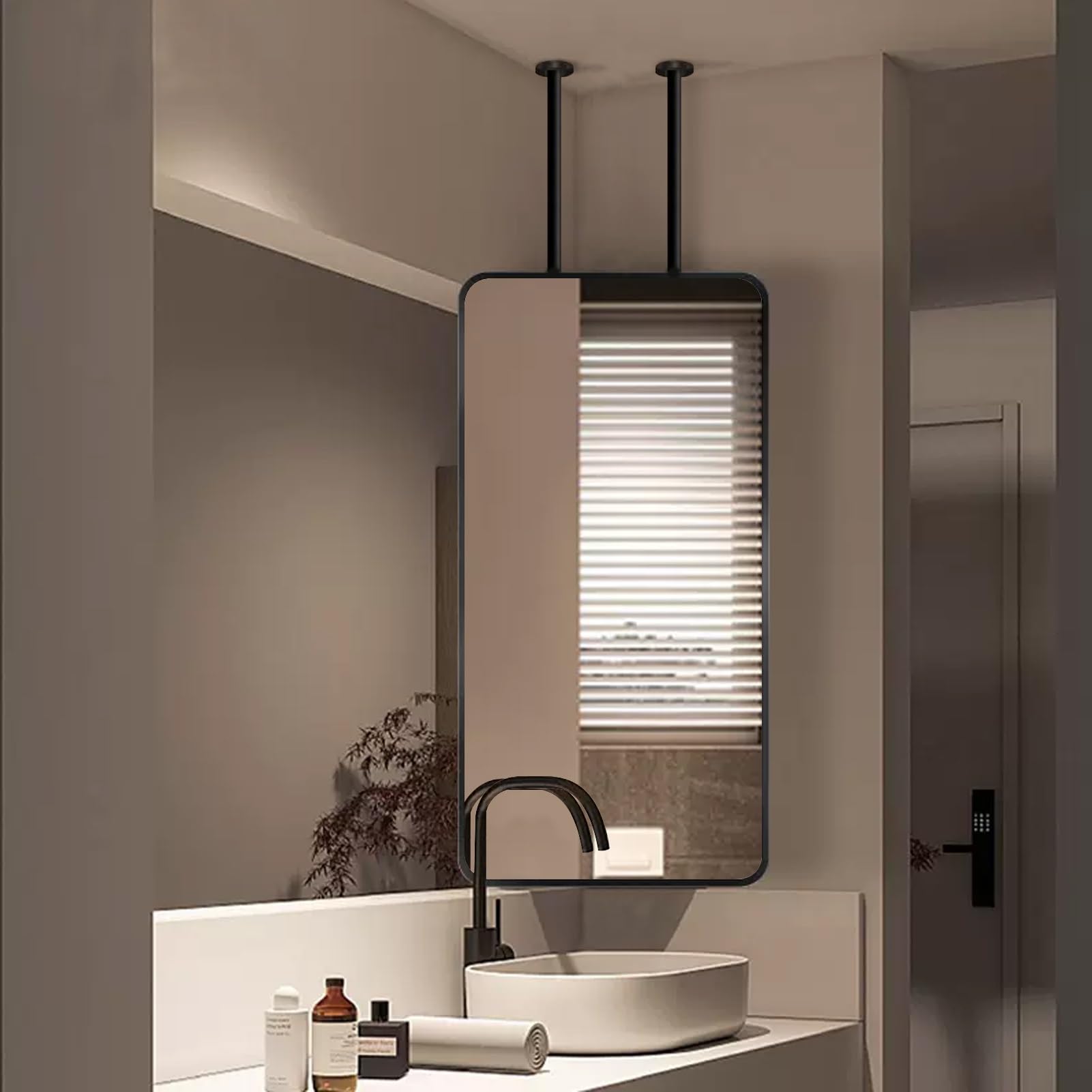 SXFSDOU Modern Rectangle Metal Framed Mirror, Bathroom Bedroom Living Room Cloakroom Simple Mirror - Clear Reflection Ceiling Hanging Mirror(50cmx60cm)