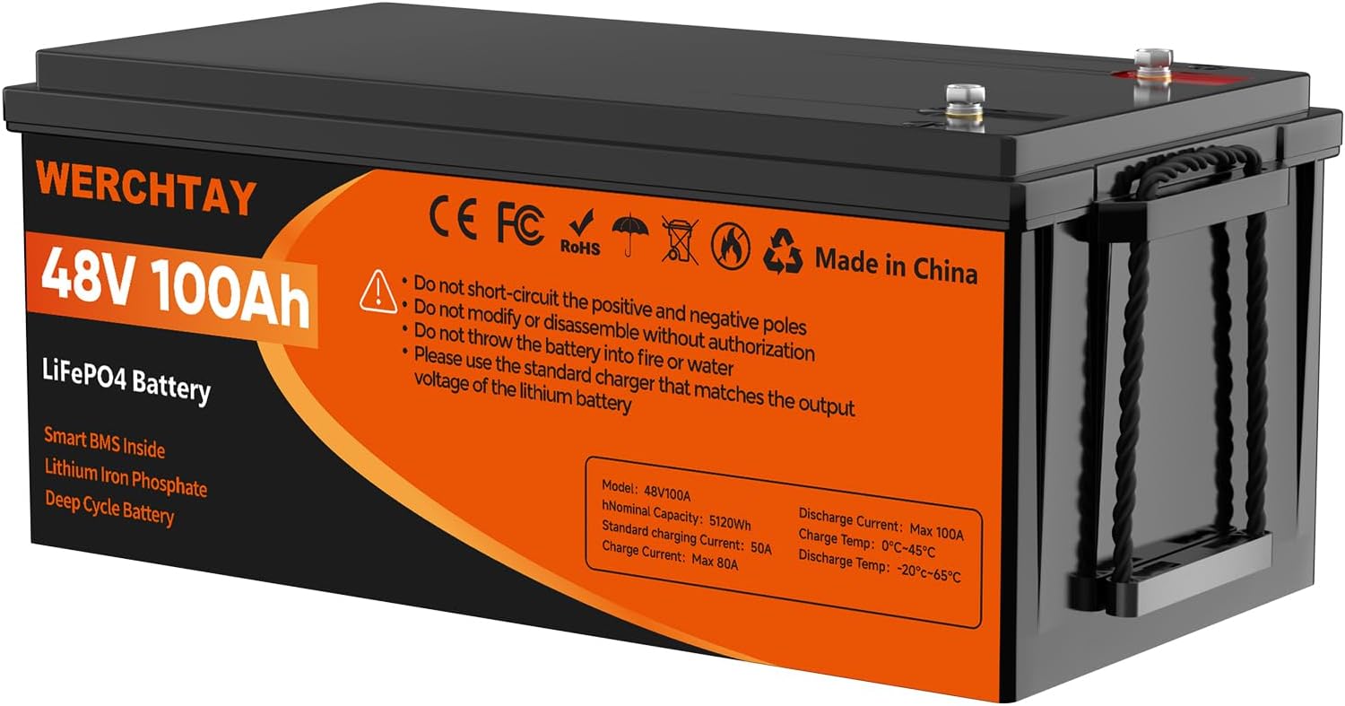 48V 100Ah LiFePO4 Battery with Built-in 100A BMS Features Low-Temperature Protection and 25,000 Deep Cycles; Ideal for Off-Grid, RV Solar Systems, and Backup Power Applications