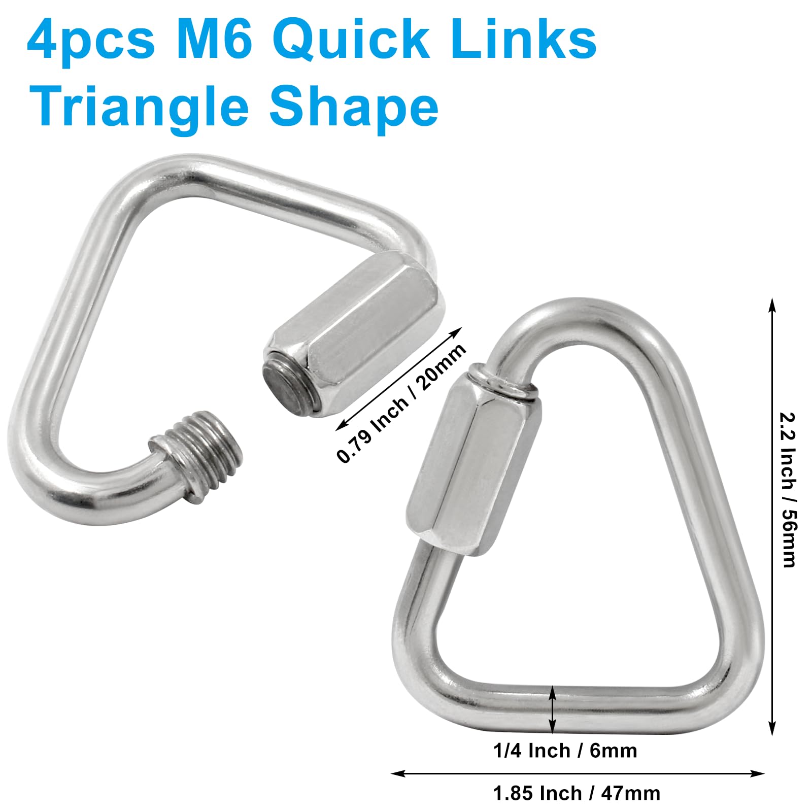 Qjaiune 4Pcs Delta Quick Links 1/4 Inch 316 Stainless Steel Triangle Locking Quick Connector, M6 Quick Link Chain Heavy Duty Durable Chain Connector - 992lbs Capacity