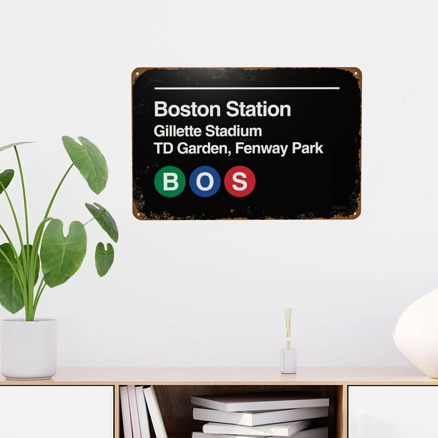 Boston Pro Sports Venue Subway Vintage Metal Sign, Retro Tin Signs Posters for Man Cave Bar Garage Car Room Streets Wall Decor Art 12 x 8 Inch