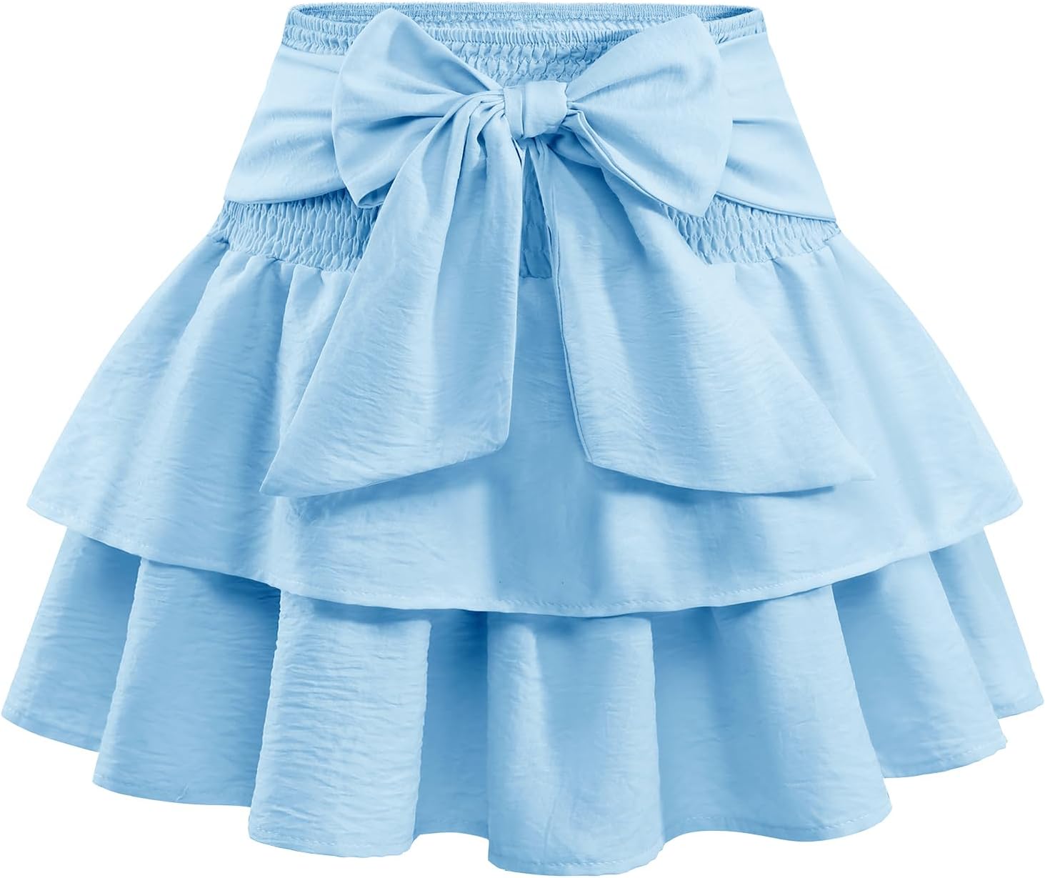 Timormode Women's Bow Mini Skirt Flowy High Waisted Ruffle Hem Short Skirts Cute Boho A-Line Layered Skater Skirt