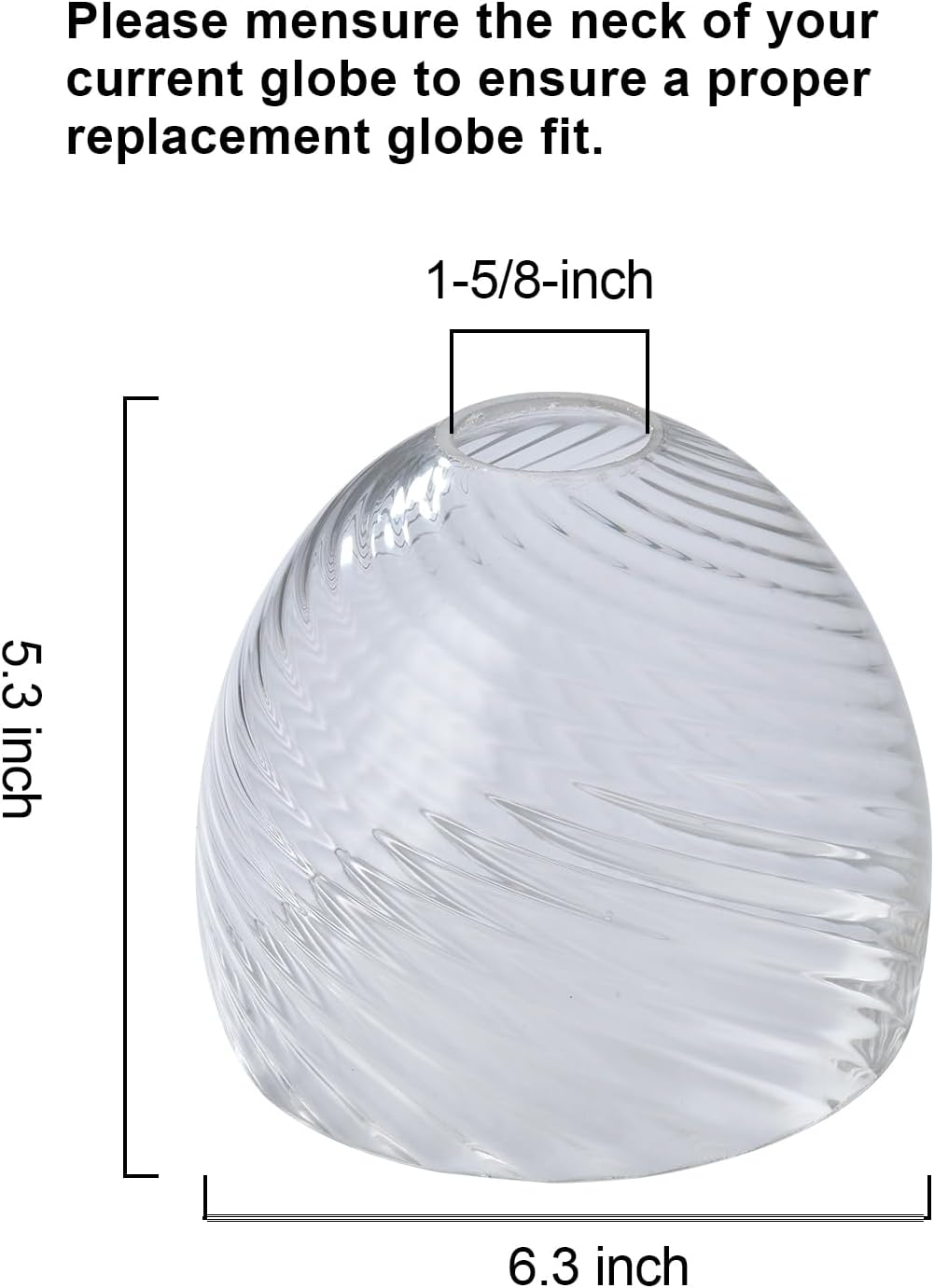 3-pack Hammer Clear Swirl Clear Glass Bell Shaped Covers for Ceiling, Round Fitter Opening Lighting Fixture Replacements E26 Base 1-5/8 Inch Fitter