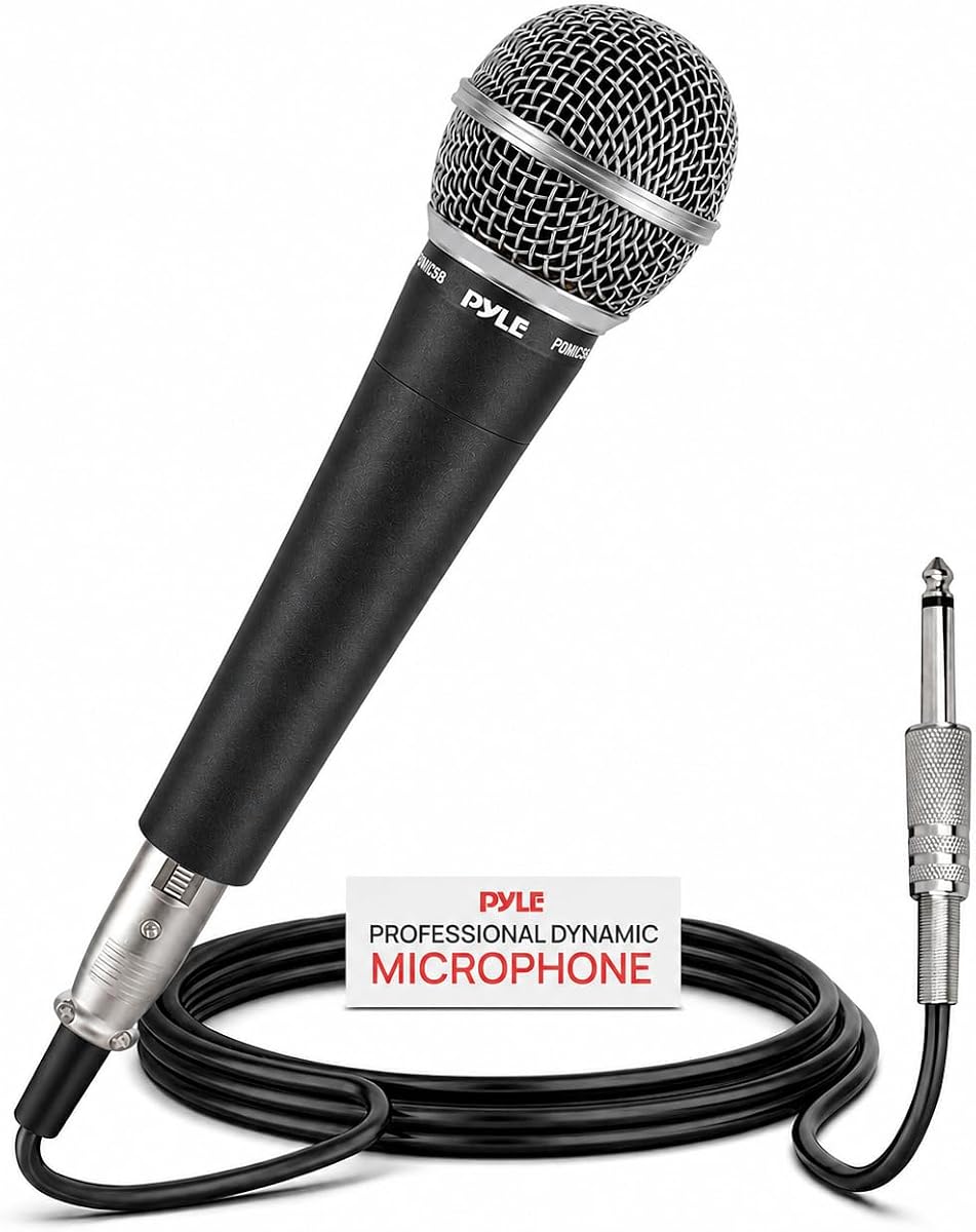 Pyle Microphone, Dynamic Cardioid, XLR Cable Included, Unidirectional, Rugged Construction, Built-in Pop Filter, Perfect for Stage & Studio, High Gain, Ultra-Wide Frequency Response, 15ft Cable