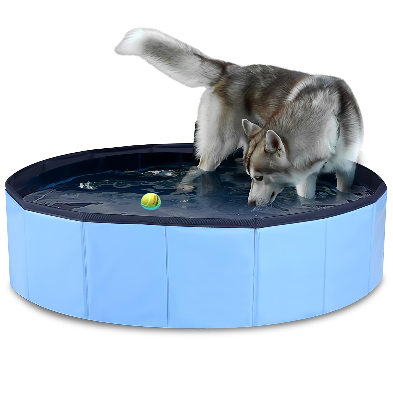 Piscina para perros, piscina plegable, antideslizante, resistente a la abrasión, con válvula de drenaje, 80 x 20 cm, color azul