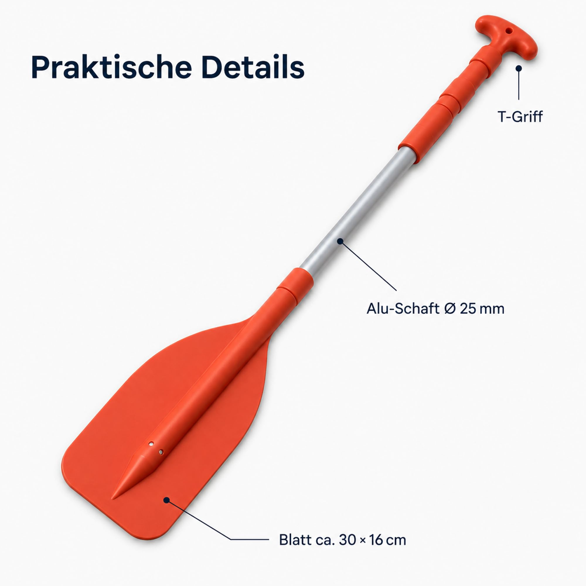 Navyline Teleskop Mini Paddel 55–105 cm ausziehbar Kajak Paddel | Schlauchboot Paddel | SUP Zubehör | T-Griff | Aluminiumschaft Ø25 mm | 500 g | Notfallpaddel