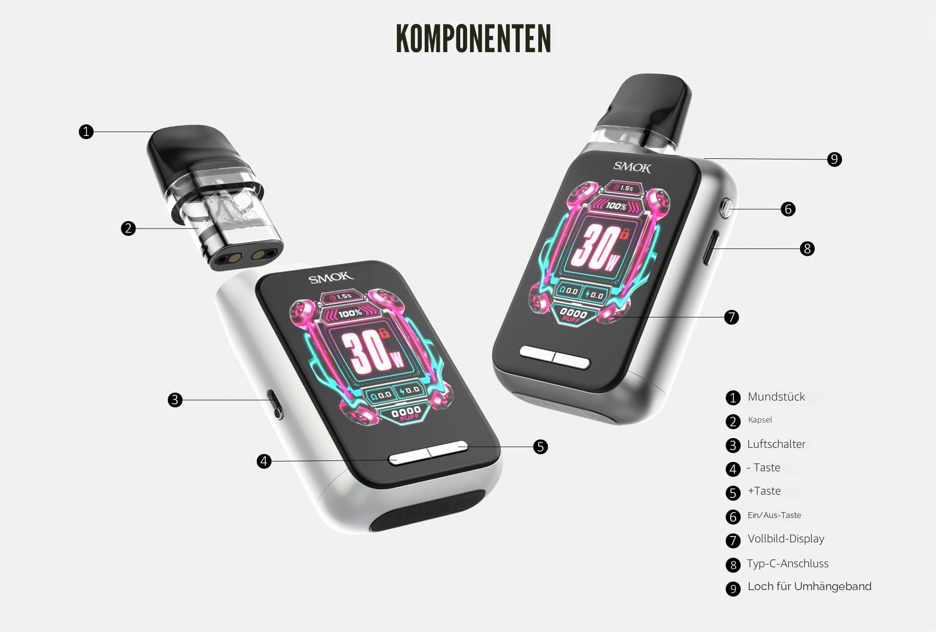 SMOK Novo GT Box Kit Vollbild Vape 30W elektronische Zigarette mit 1700mAh Batterie 2ml Novo Pod M Patrone 0.6/0.8ohm Kein Nikotin (Geschütztes Metall)