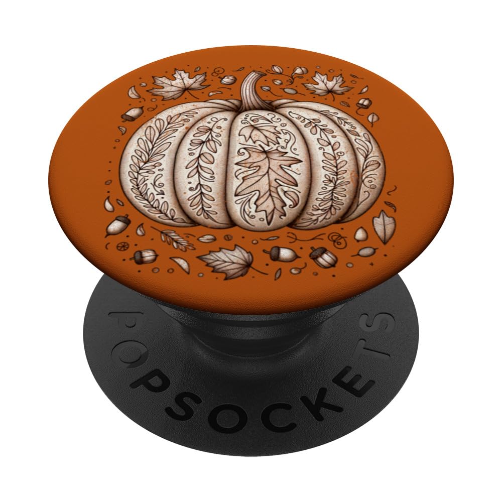 Womens Fall Leaves Pumpkins Acorns Autumn Doodles PopSockets Adhesive PopGrip