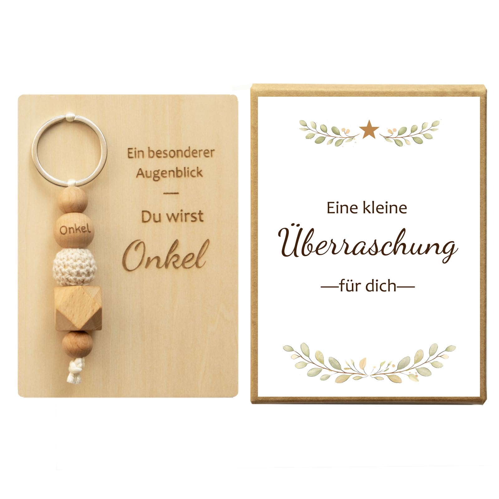 FreiSterne Schwangerschaftsüberraschung Geschenkset | Holzperlen Schlüsselanhänger + Gravierte Holzplatte | Ein besonderer Augenblick - Du wirst Opa/Oma/Tante/Onkel