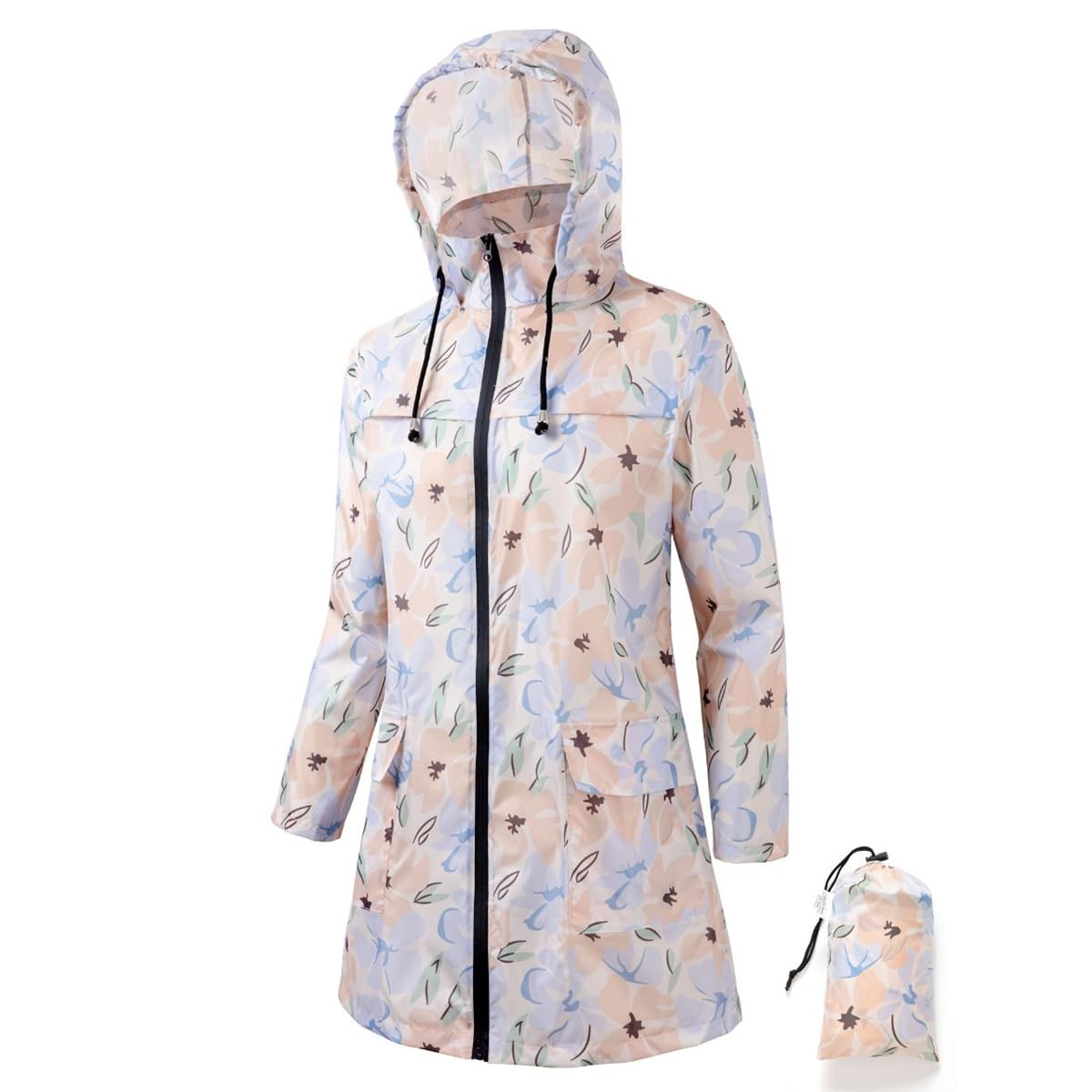 Women Waterproof Lightweight Rain Jacket Outdoor Hooded Raincoat-image-17