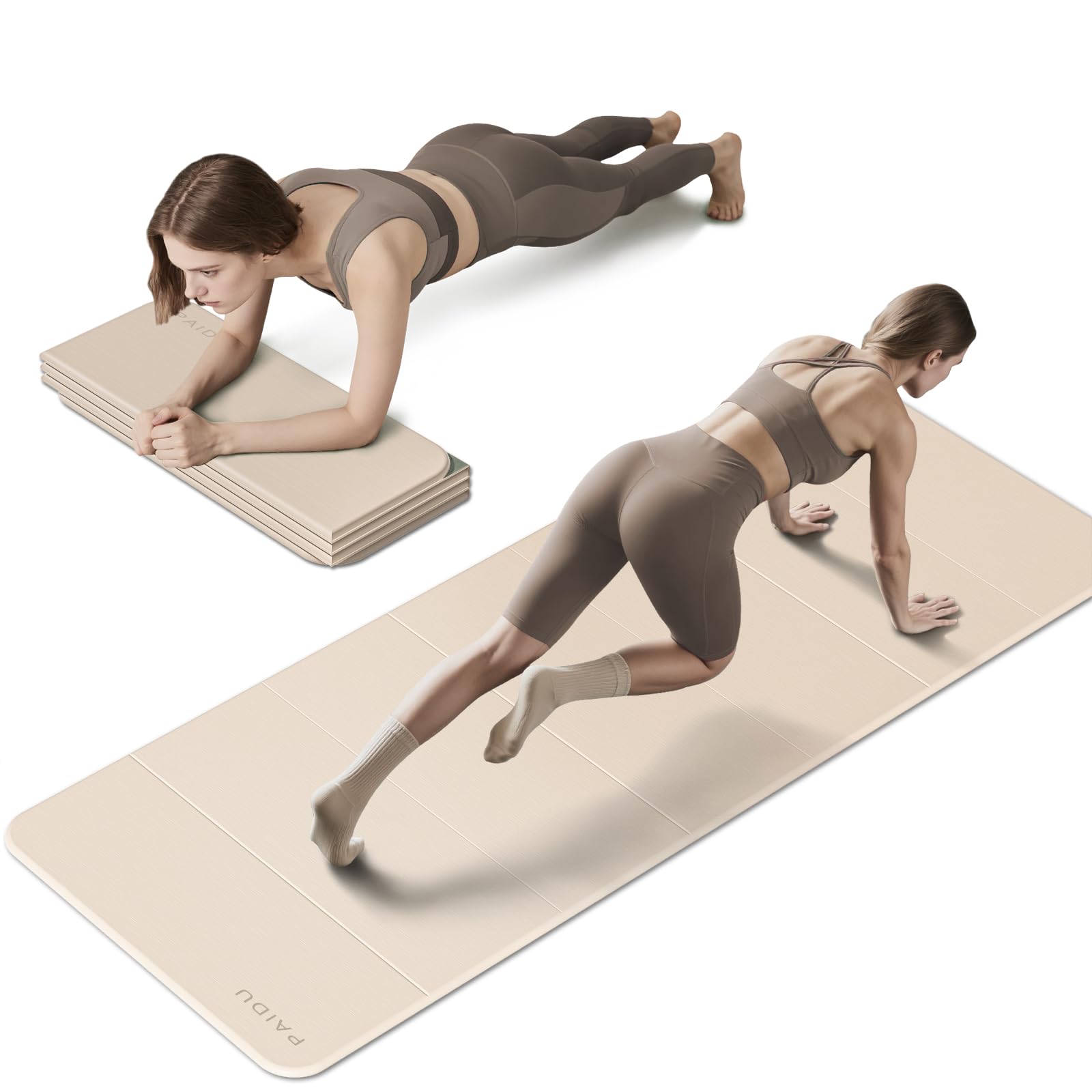 PAIDU Tappetino da yoga pieghevole, extra spesso, 10 mm, certificato SGS, in TPE antiscivolo, extra lungo, 193 x 66 cm, portatile e facile da riporre, per yoga, pilates, palestra a casa e allenamenti
