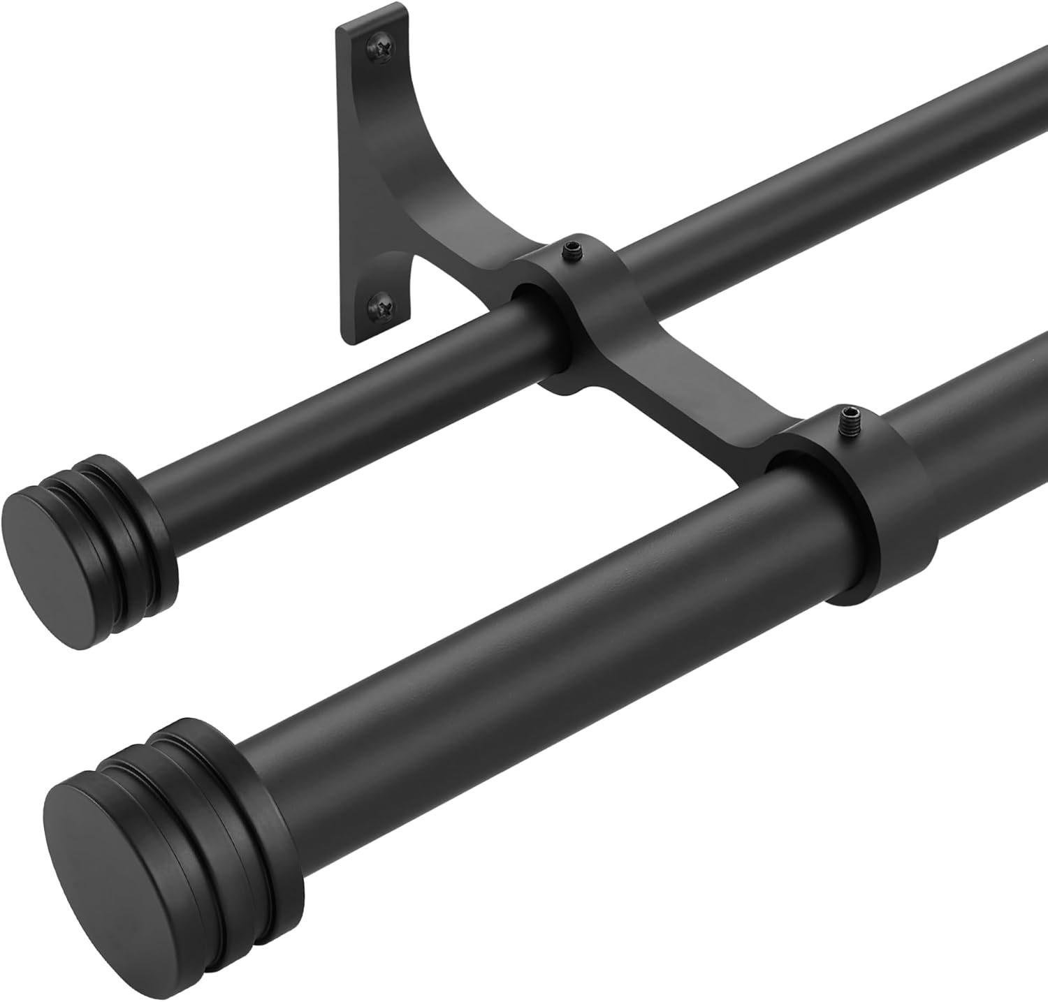 Double Curtain Rods with Aluminum End Cap and Full Enclosure Brackets, 1- Inch Front and 5/8 Inch Back Window Rod, Dual Drapery Rods Adjustable from 72 to 144 Inches (6-12 Feet), Matte Black