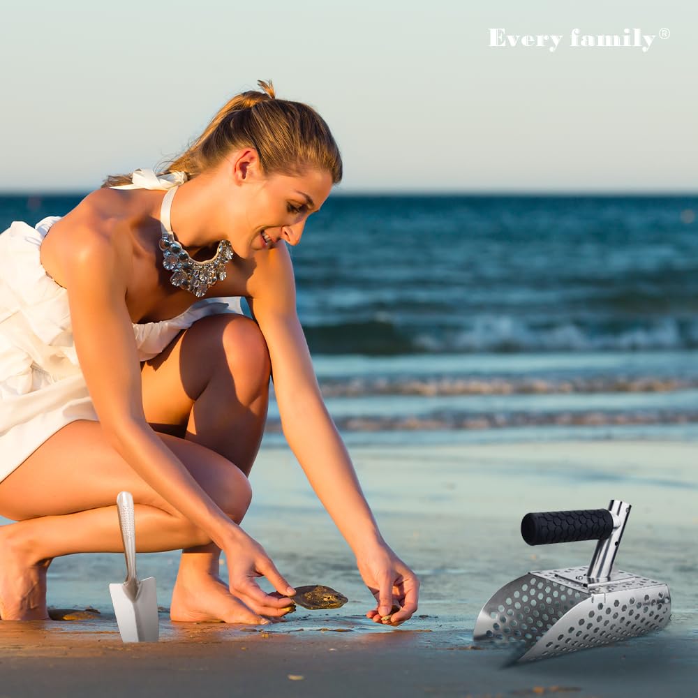 Herramienta de búsqueda de Oro de diseño de Playa con Agujero, Pala de Arena de Metal de 29 cm, Pala de Arena de Reloj de Arena - Pala del Tesoro de Acero Inoxidable con Mango