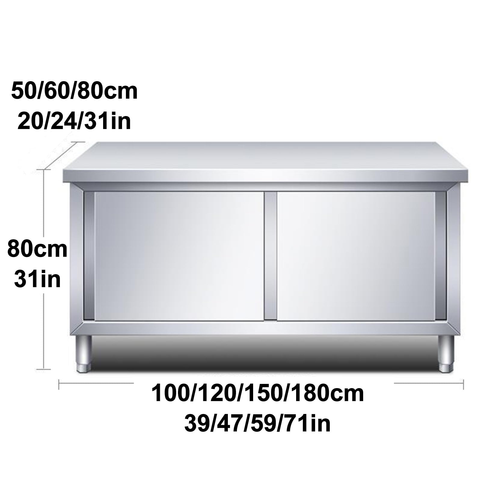 Generico Tavolo da Lavoro in Acciaio Inossidabile per impieghi gravosi con Ante scorrevoli – Banco da Lavoro per Cucina Commerciale, Ristorante, Hotel, Garage – 180x80x80 cm