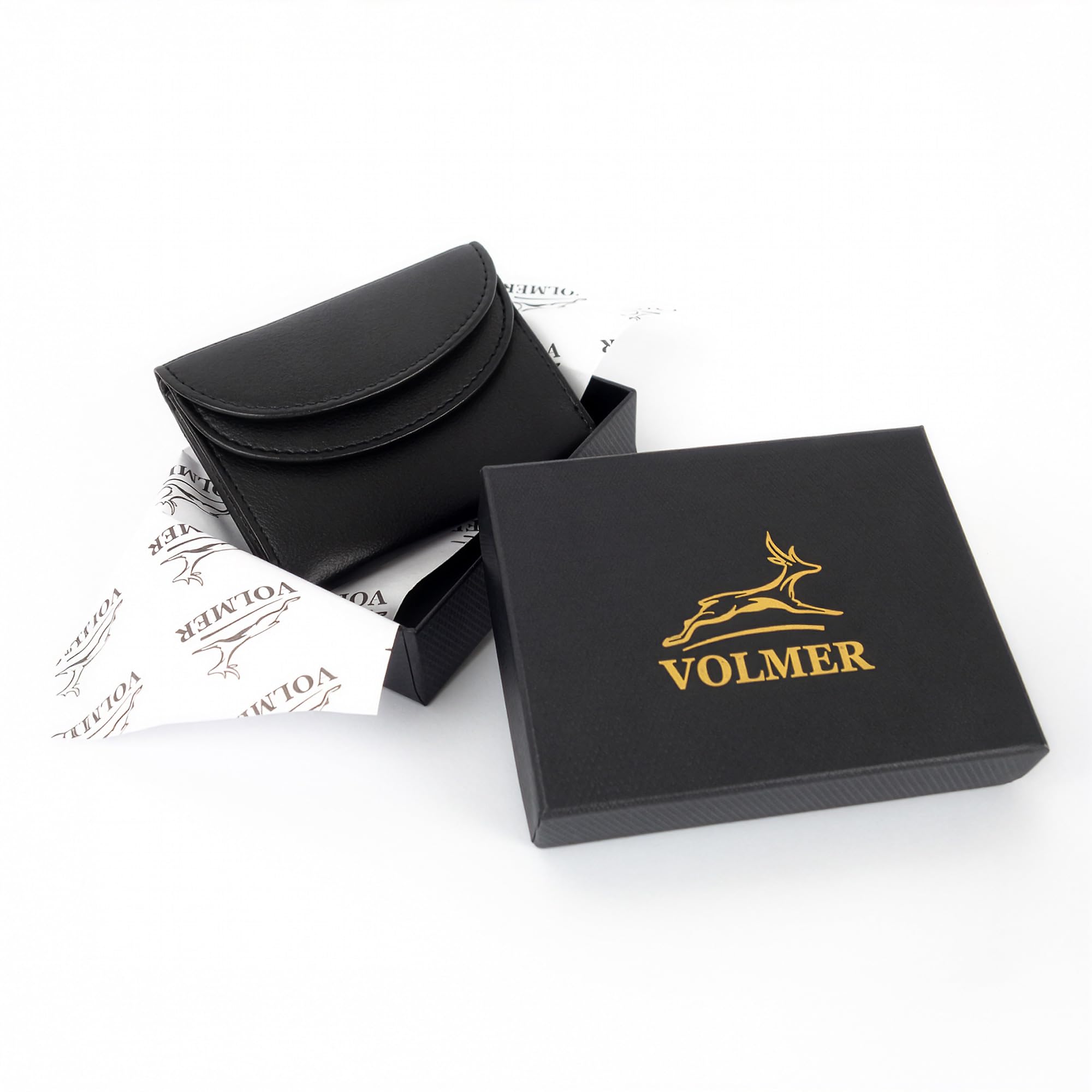 Fa.Volmer ® Mini portfel RFID z prawdziwej skóry - mały portfel w kolorze czarnym ze srebrną tkaniną Hightech #Mini-Comfort, czarny, mini, Nowoczesny