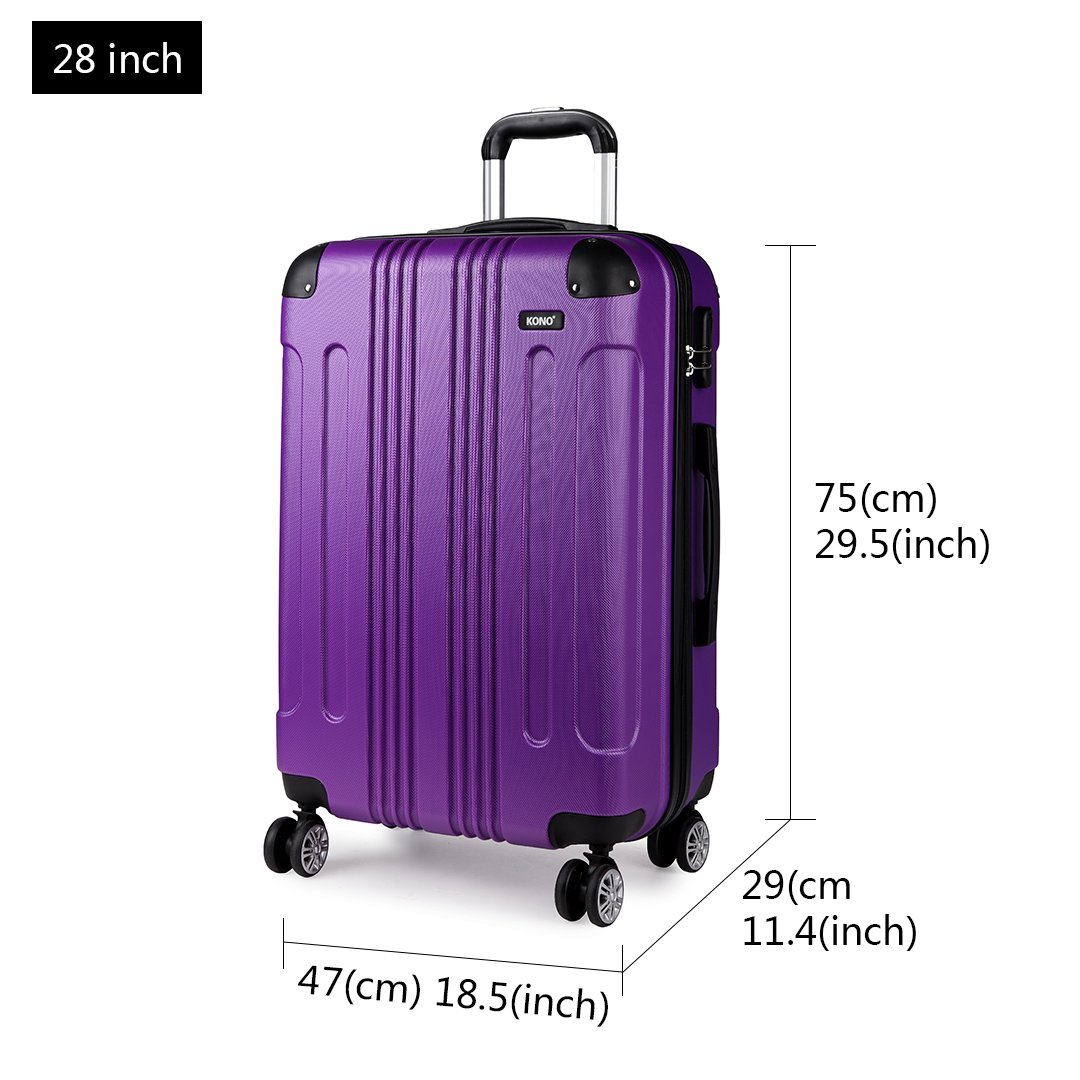 Kono 50 cm 61 cm 71 cm walizka podróżna na kółkach twarda powłoka ABS lekka walizka z 4 kółkami sprężystymi modny bagaż na wakacje służbowe, Fioletowy, 3 Pcs Set, zestaw walizek
