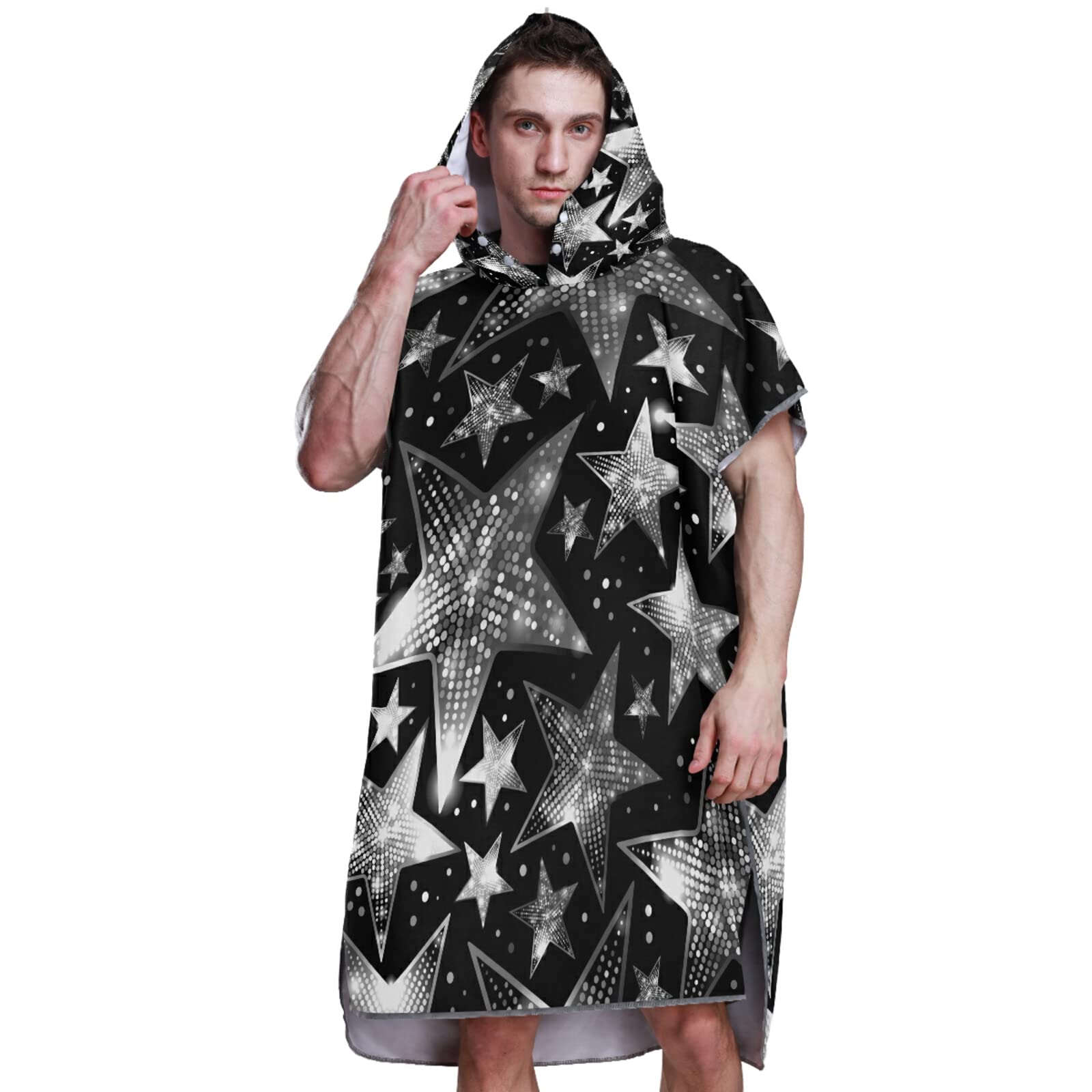Poncho de surf noir avec capuche et poche, séchage rapide, en microfibre pour bain, plage, extérieur