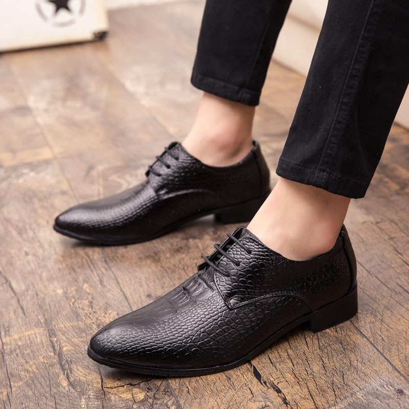 Men's Genuine Leather Oxford Shoes Modern Low Top Pointed Toe Tuxedo Derby Shoes Vintage Leather Lace Up Platform Derby Shoes(Black,7.5)3