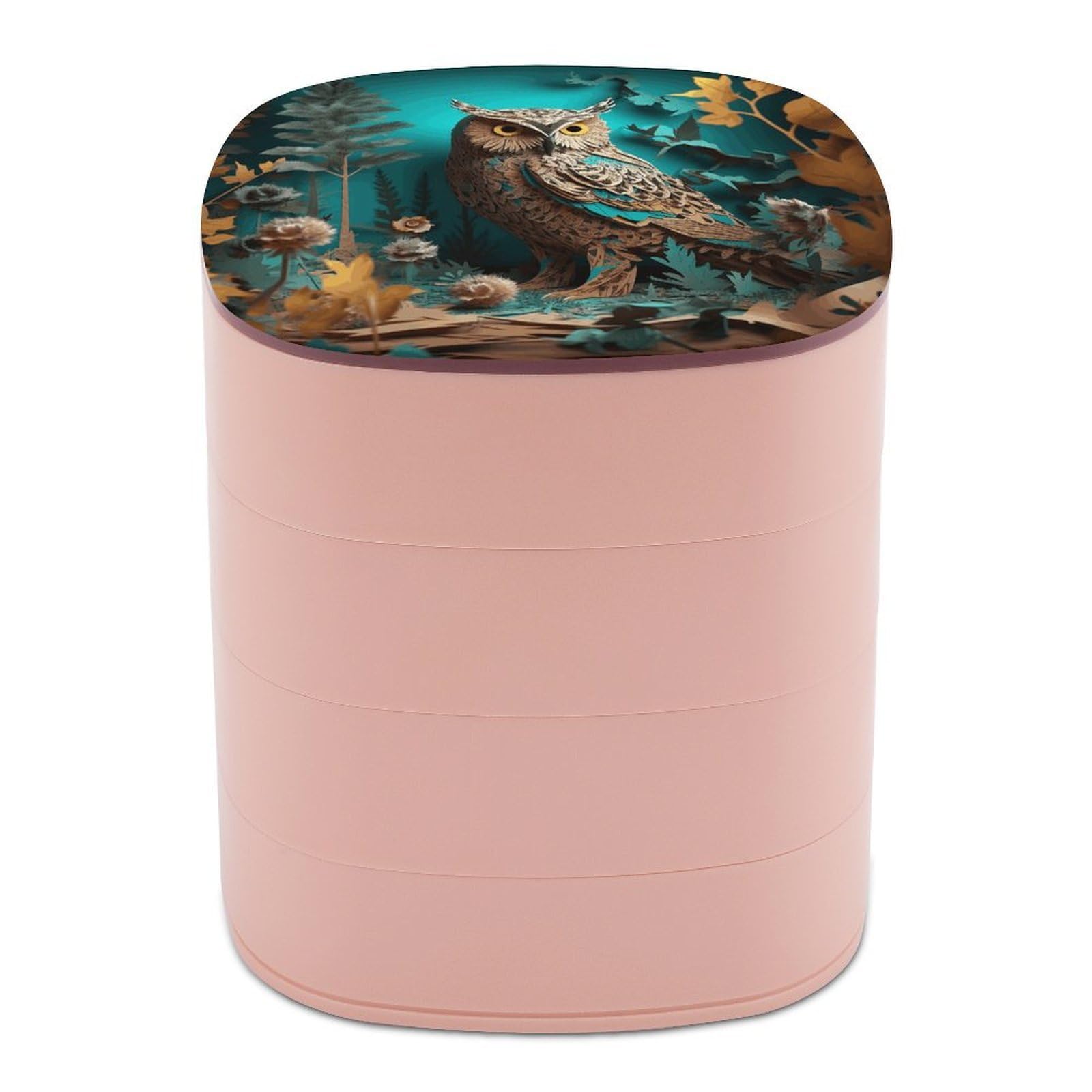 FekiLoot Owl Jewelry Box 4-Layers Rotatable Jewelry Organizer Storage Box with Mirror Cute Travel Jewelry Case Portable Earring Holder Organizer for Ring Necklace Bracelet