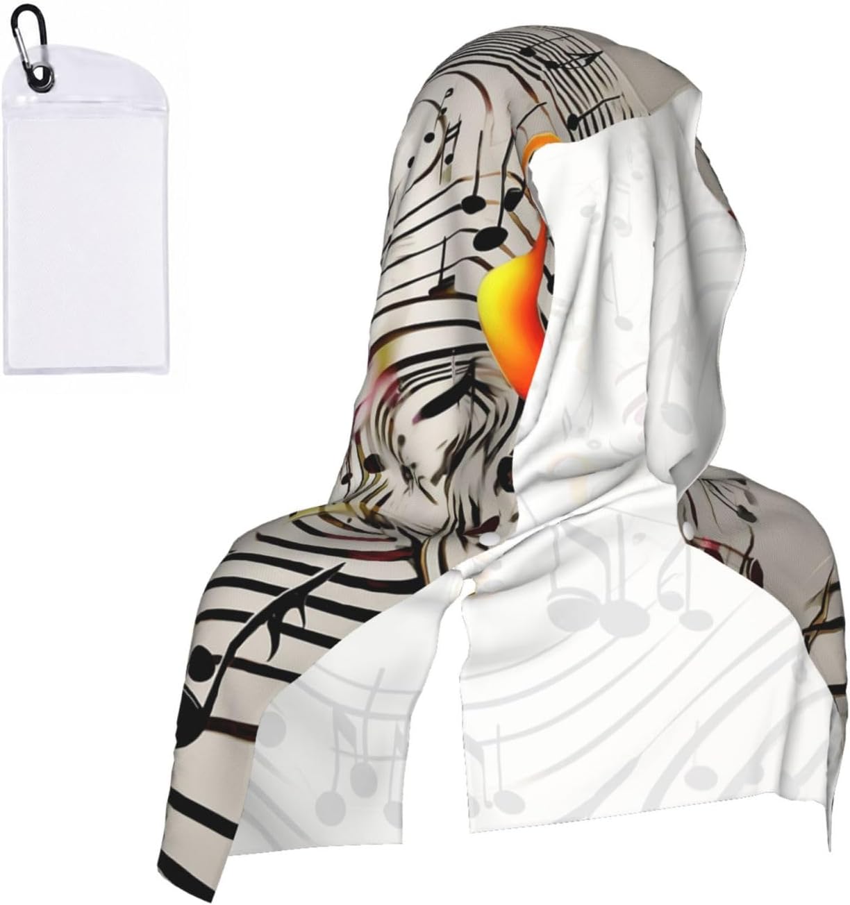 Music Notes Print Cooling Hoodie Towel for Neck and Face,Absorbent Quick Dry Instant Cooling Towel for Neck and Face UPF 50 Sun Protection Neck Wraps for Hot Weather Running Camping Travel